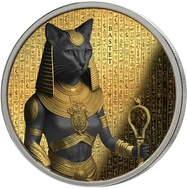 Монета «Бастет - Богиня кошек», -, 2025 г., Серебро, 31,1 гр., проба 999, БЕНИН