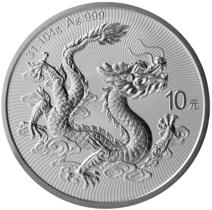 Монета "Китайский дракон", 2026 г., Серебро, 31,104 гр., проба 999, КИТАЙ