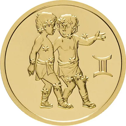 Монета "Близнецы", ММД, 2004 г., Золото, 7,78 гр., проба 999, РОССИЯ
