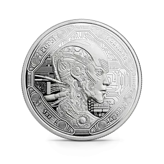 Монета "Эра инноваций. Киборг", 2023 г., Серебро, 31,1 гр., проба 999, САМОА