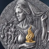 Монета "Гестия", 2025 г., Серебро, 93,3 гр., проба 999, КАМЕРУН