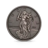 Монета "Леди Юстиция (Antique)", 2023 г., Серебро, 31,1 гр., проба 999, ГИБРАЛТАР