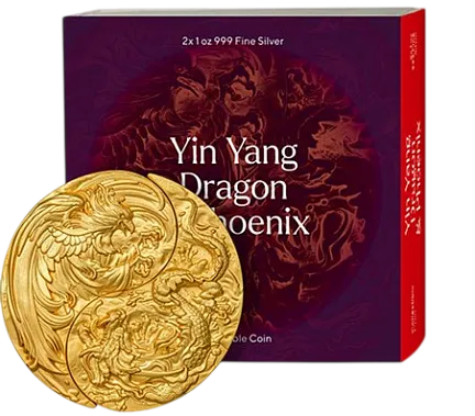 Монета "Набор из 2-х монет "Инь Ян Дракон и Феникс",  2023 г., Серебро, 62,2 гр., проба 999, ЧАД