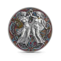 Монета "Терпсихора и Эвтерпа. Девять Муз", 2025 г., Серебро, 62,2 гр., проба 999, КАМЕРУН