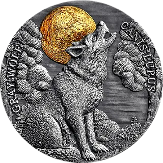 Монета "Серый волк",  2020 г., Серебро, 62,2 гр., проба 999, НИУЭ