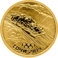 Монета "Бобслей", XXII Олимпийские зимние игры и XXI и Паралимпийские зимние игры 2014 г.  в Сочи, СПМД, 2014 г., 7,78 гр., проба 999, РОССИЯ