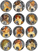 Монета «Набор. Зодиак Альфонса Мухи»,  2011 г., Серебро, 313,92 гр., проба 925, НИУЭ