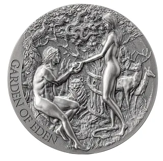 Монета "Райский Сад", 2023 г., Серебро, 62,2 гр., проба 999, КАМЕРУН