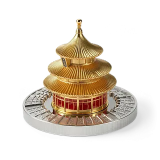 Монета "Храм Небес", 2025 г., Серебро, 93,3 гр., проба 999, САМОА