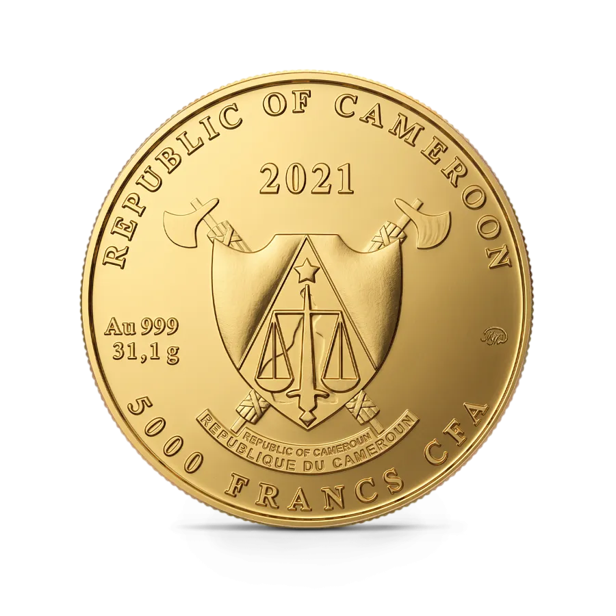 Монета "Князь Юрий Долгорукий", 2021 г., Золото, 31,1 гр., проба 999, КАМЕРУН