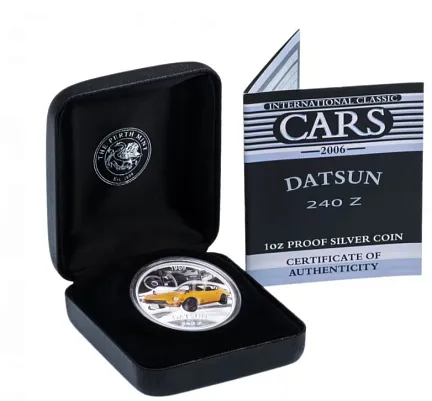 Монета "Datsun. Автомобильная классика" 2006 г., 31,1 гр., проба 999, ТУВАЛУ
