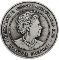 Монета "Дракон и карп (Antique)", 2023 г., Серебро, 31,1 гр., проба 9999, АВСТРАЛИЯ