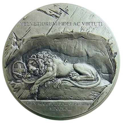 Монета «Печальный лев Люцерна», 2023 г., Серебро, 31,1 гр., проба 999, КАМЕРУН