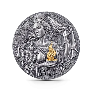Монета "Гестия", 2025 г., Серебро, 93,3 гр., проба 999, КАМЕРУН