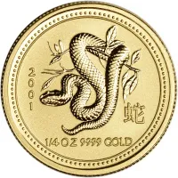 Монета "Лунный календарь Год Змеи", 2001 г., Золото, 7,78 гр., проба 9999, АВСТРАЛИЯ