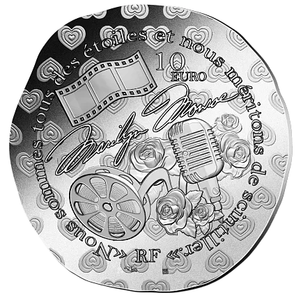 Монета "100-летие Мэрилин Монро", 2026 г., Серебро, 22,2 гр., проба 999, ФРАНЦИЯ
