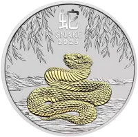 Монета "Лунный календарь Год Змеи (Позолота)", 2025 г., Серебро, 31,1 гр., проба 9999, АВСТРАЛИЯ
