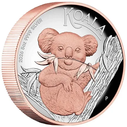 Монета "Розовая Коала", 2026 г., Серебро, 155,5 гр., проба 999.9, АВСТРАЛИЯ