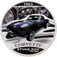 Монета "Corvette. Автомобильная классика", 2006 г., 31,1 гр., проба 999, ТУВАЛУ