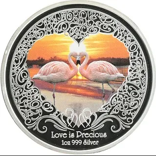 Монета "Любовь драгоценна. Фламинго", 2011 г., Серебро, 31,1 гр., проба 999, НИУЭ