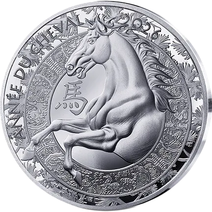 Монета "Год Лошади", 2026 г., Серебро, 22,2 гр., проба 999, ФРАНЦИЯ