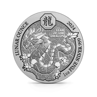 Монета "Руандийский Лунный Дракон (Полированный)", 2024 г., Серебро, 31,1 гр., проба 999, РУАНДА